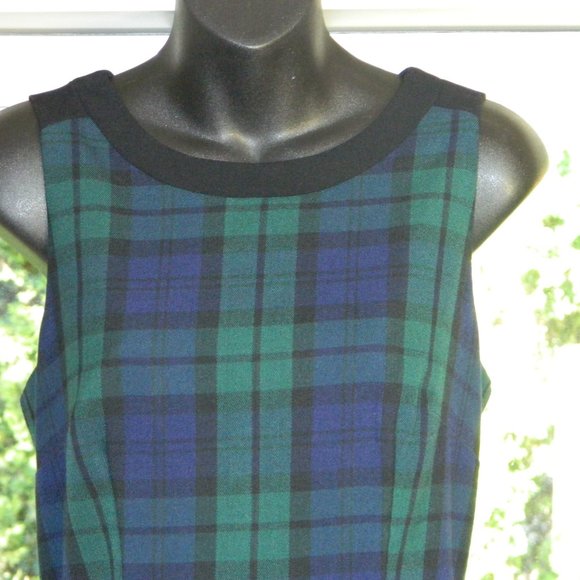 2 for/$30 JACOB Tartan Crew Neck Green Blue Sheath Dress Size 10 - Picture 2 of 7